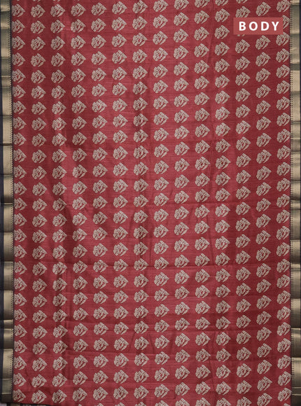 Semi tussar saree maroon and black with butta prints and zari woven border