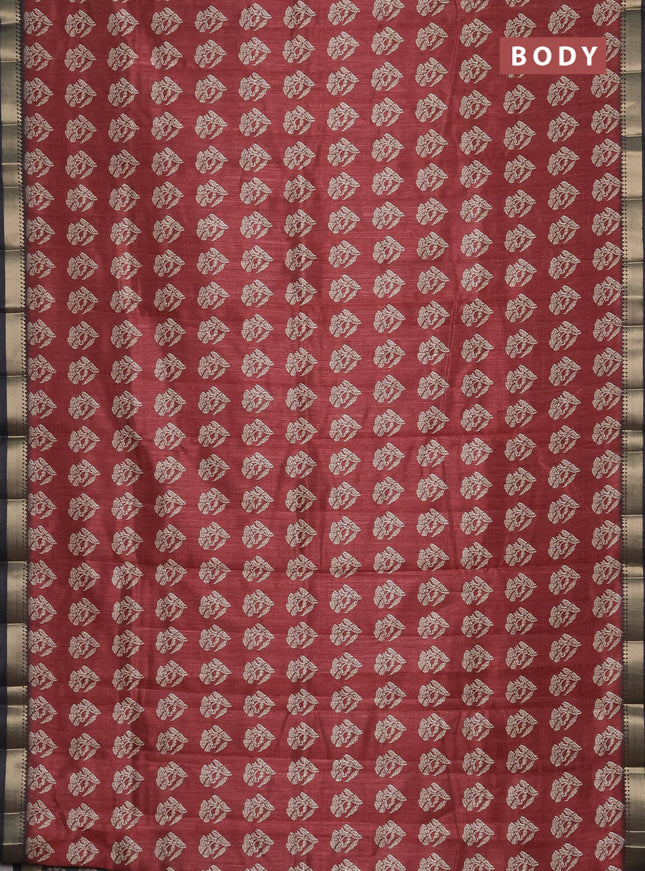 Semi tussar saree maroon and black with butta prints and zari woven border