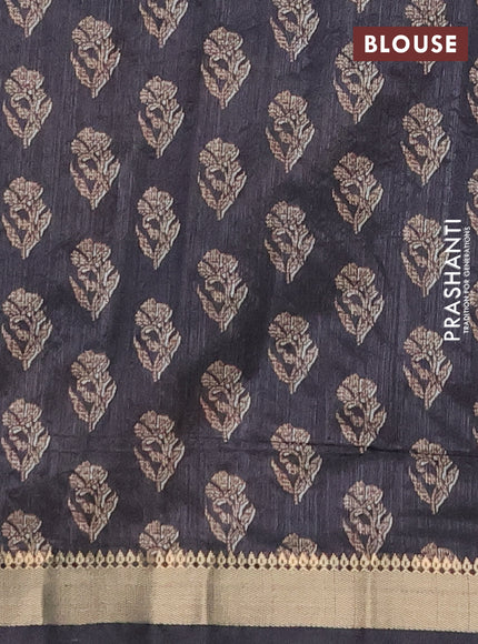 Semi tussar saree maroon and black with butta prints and zari woven border