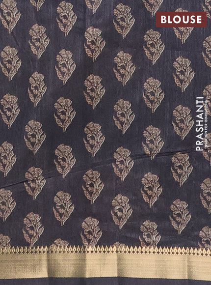 Semi tussar saree dark magenta pink and black with butta prints and zari woven border