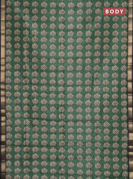 Semi tussar saree green and black with butta prints and zari woven border