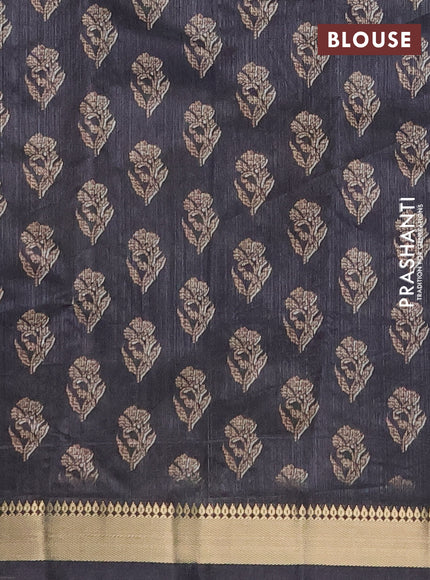 Semi tussar saree green and black with butta prints and zari woven border