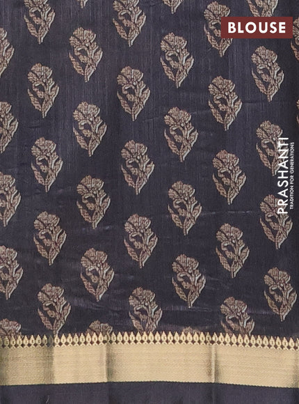 Semi tussar saree deep jamun and elephant grey with butta prints and zari woven border