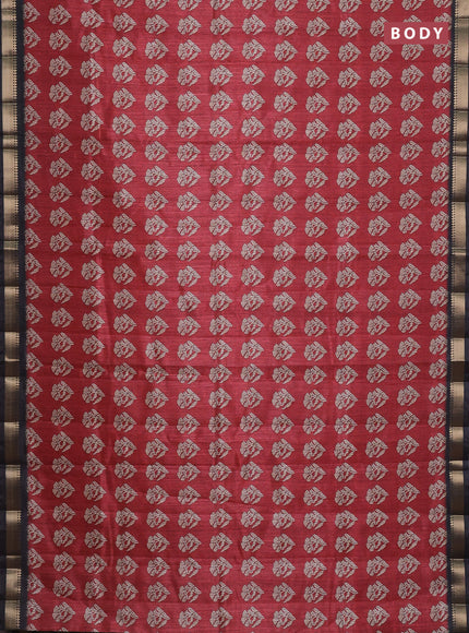 Semi tussar saree maroon and black with butta prints and zari woven border