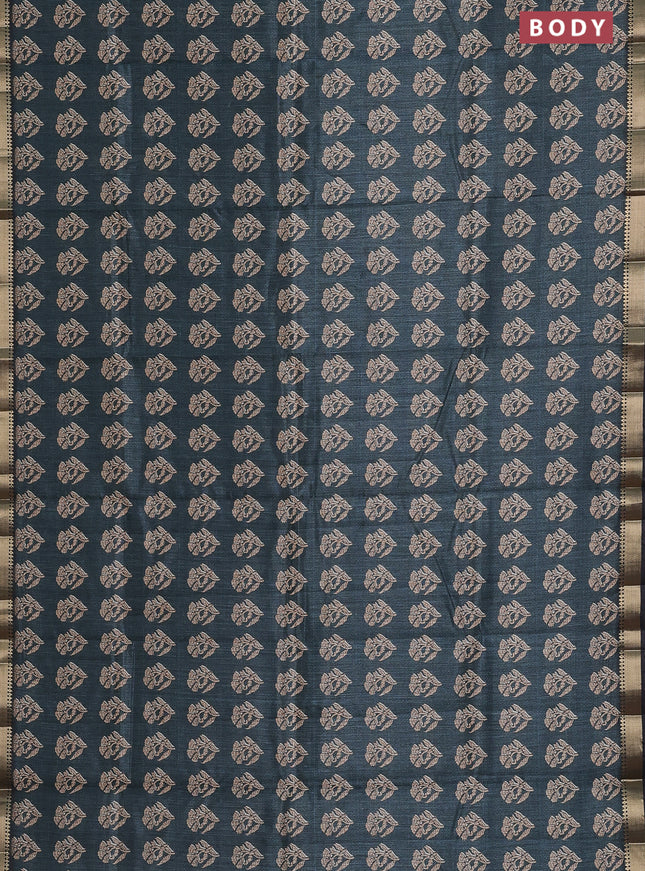 Semi tussar saree dark peacock green and black with butta prints and zari woven border