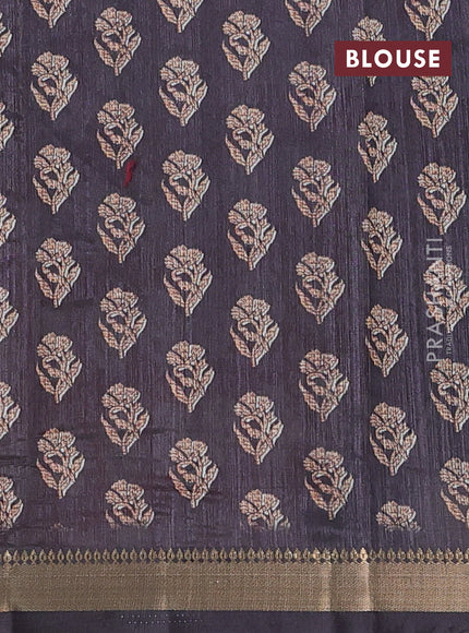 Semi tussar saree maroon and black with butta prints and zari woven border