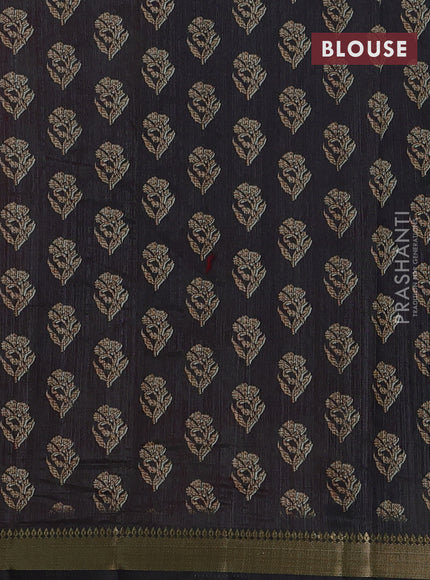 Semi tussar saree dark peacock green and black with butta prints and zari woven border