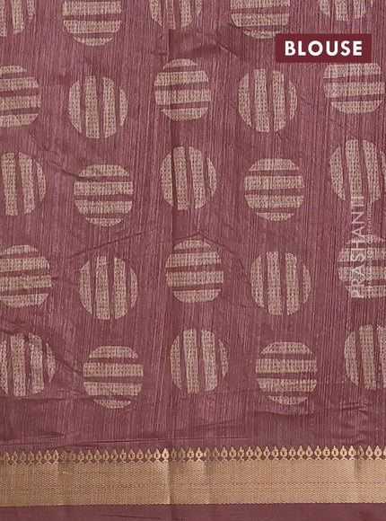 Semi tussar saree sandal and rust shade with allover prints and zari woven border