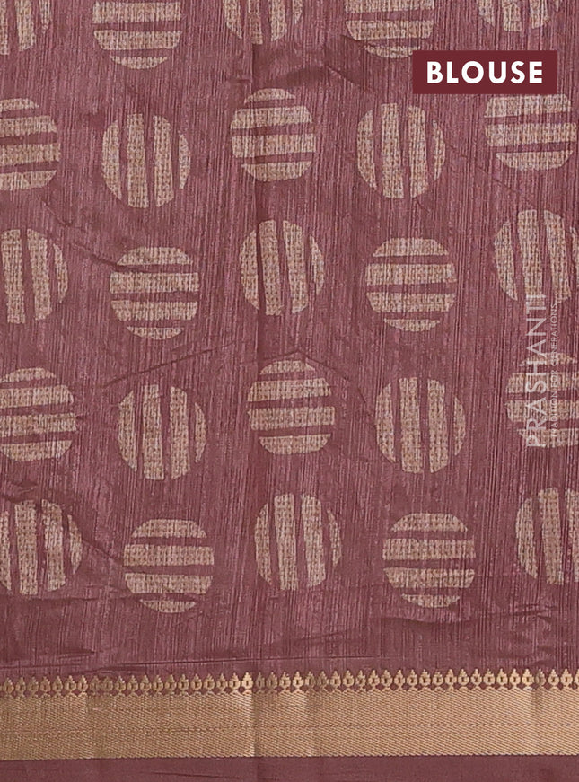 Semi tussar saree sandal and rust shade with allover prints and zari woven border