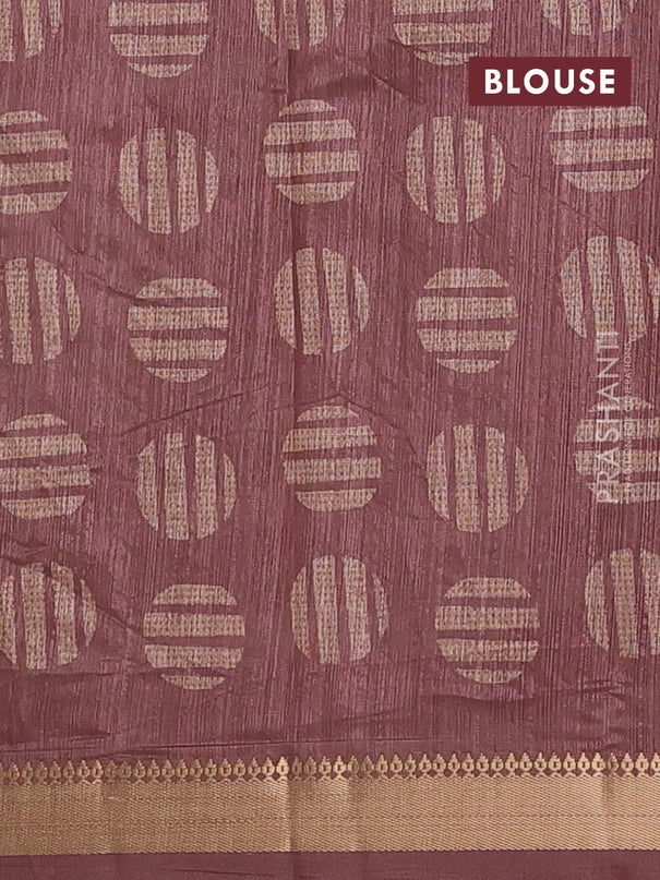 Semi tussar saree sandal and rust shade with allover prints and zari woven border