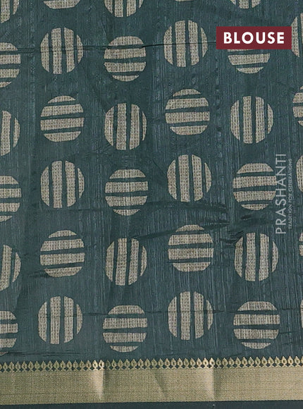 Semi tussar saree sandal and green with allover prints and zari woven border