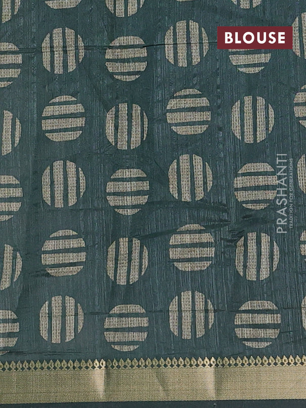 Semi tussar saree sandal and green with allover prints and zari woven border