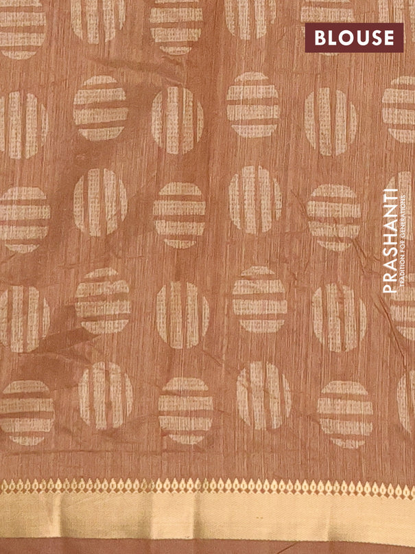 Semi tussar saree sandal and dark mustard with allover prints and zari woven border