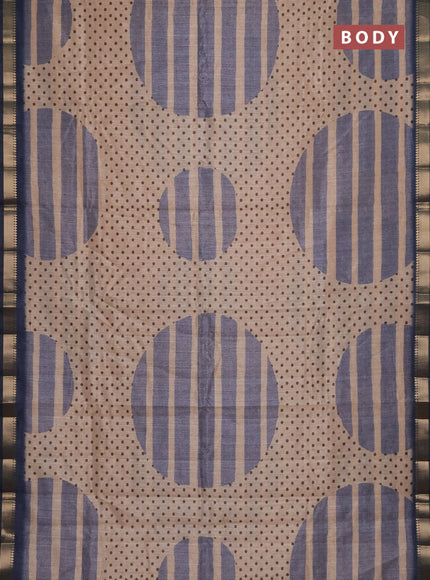 Semi tussar saree sandal and grey with allover prints and zari woven border