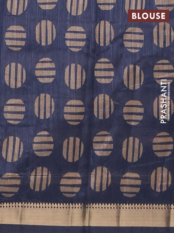 Semi tussar saree sandal and grey with allover prints and zari woven border