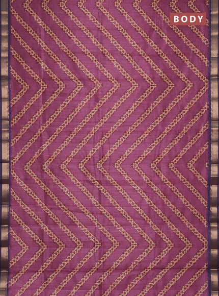 Semi tussar saree magenta pink and deep violet with stripes pattern and zari woven border