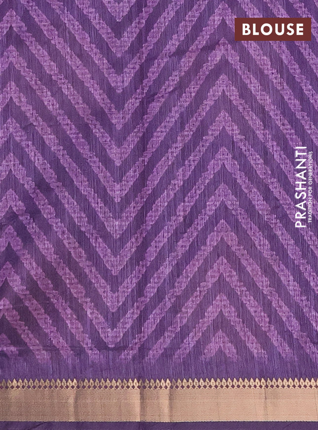 Semi tussar saree magenta pink and deep violet with stripes pattern and zari woven border