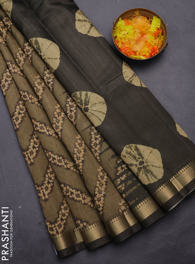 Semi tussar saree sap green with stripes pattern and zari woven border