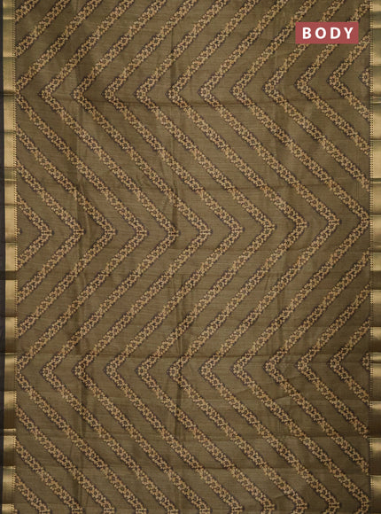 Semi tussar saree sap green with stripes pattern and zari woven border