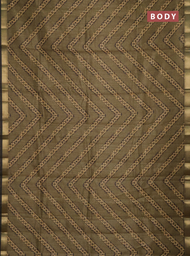 Semi tussar saree sap green with stripes pattern and zari woven border