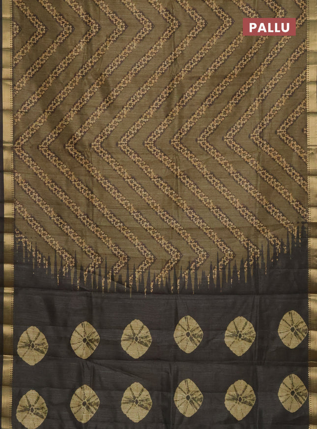 Semi tussar saree sap green with stripes pattern and zari woven border