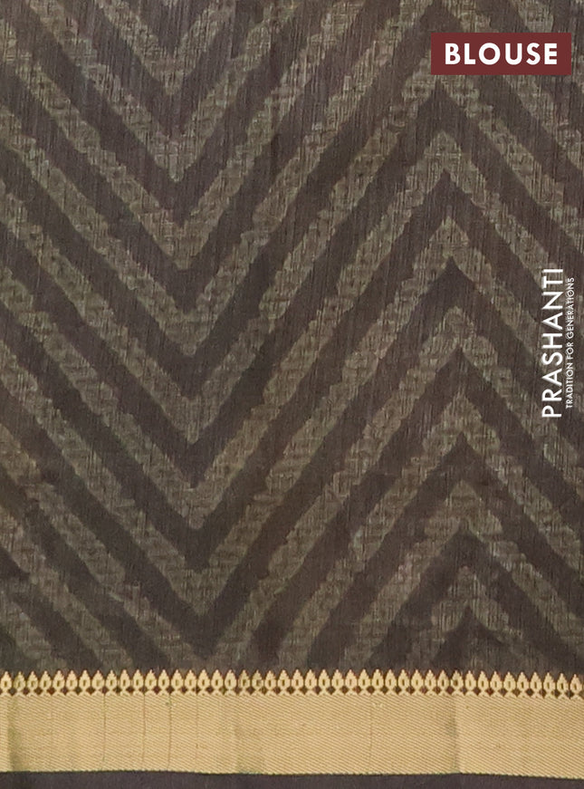 Semi tussar saree sap green with stripes pattern and zari woven border