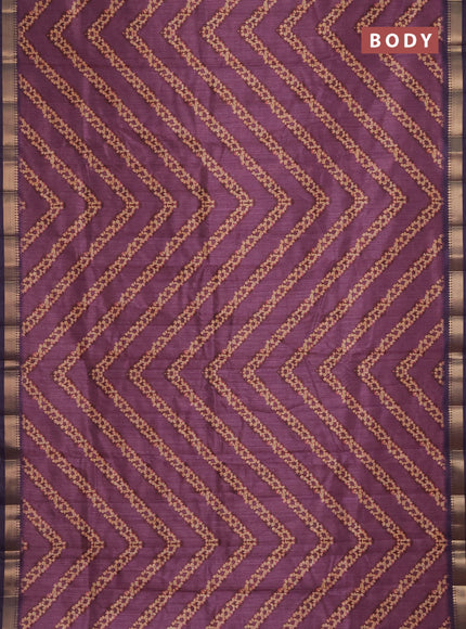 Semi tussar saree mauve pink and deep jamun with stripes pattern and zari woven border