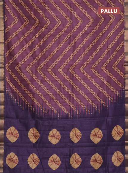 Semi tussar saree mauve pink and deep jamun with stripes pattern and zari woven border