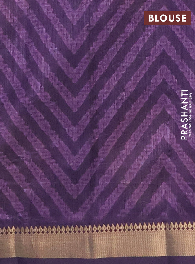 Semi tussar saree mauve pink and deep jamun with stripes pattern and zari woven border