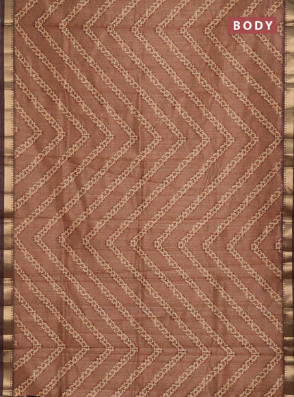 Semi tussar saree dark mustard and brown with stripes pattern and zari woven border