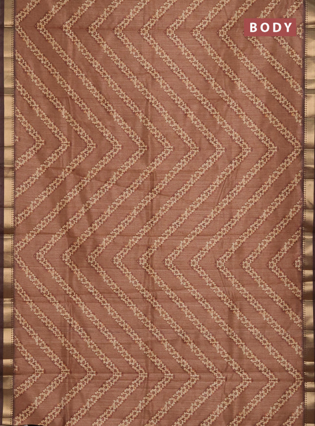Semi tussar saree dark mustard and brown with stripes pattern and zari woven border