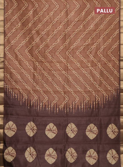 Semi tussar saree dark mustard and brown with stripes pattern and zari woven border