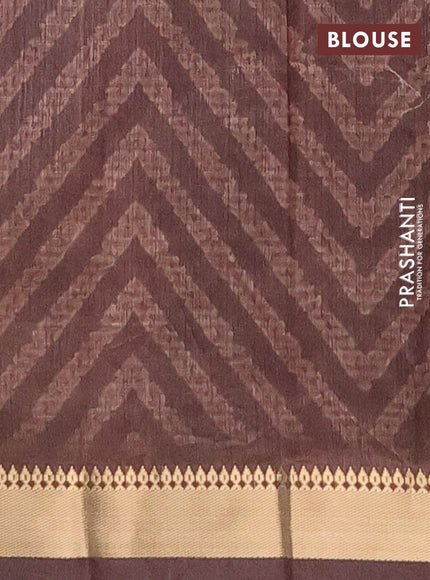 Semi tussar saree dark mustard and brown with stripes pattern and zari woven border