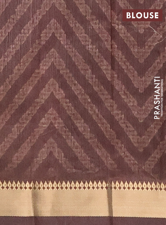 Semi tussar saree dark mustard and brown with stripes pattern and zari woven border