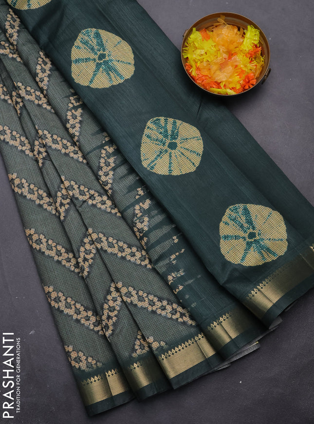 Semi tussar saree green shade with stripes pattern and zari woven border