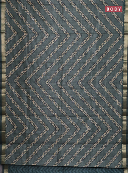 Semi tussar saree green shade with stripes pattern and zari woven border