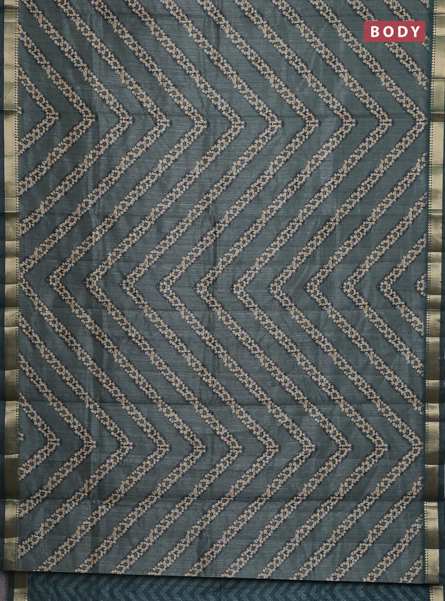 Semi tussar saree green shade with stripes pattern and zari woven border