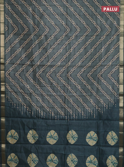 Semi tussar saree green shade with stripes pattern and zari woven border