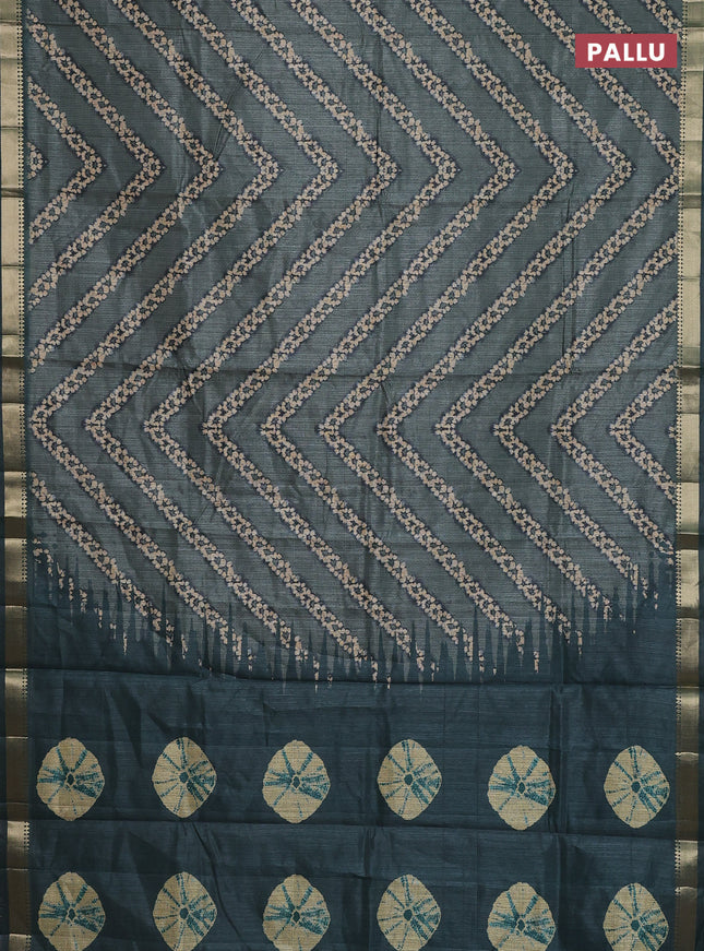 Semi tussar saree green shade with stripes pattern and zari woven border
