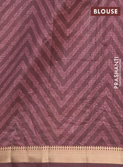 Semi tussar saree maroon and brown with stripes pattern and zari woven border