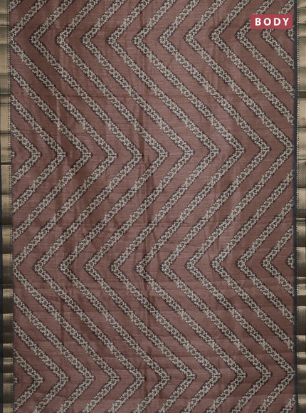 Semi tussar saree brown and sap green with stripes pattern and zari woven border