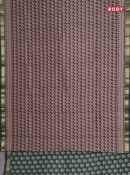 Semi tussar saree brown and green with floral butta prints and zari woven border