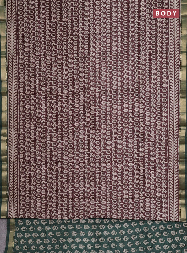 Semi tussar saree brown and green with floral butta prints and zari woven border
