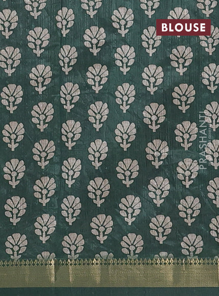 Semi tussar saree brown and green with floral butta prints and zari woven border