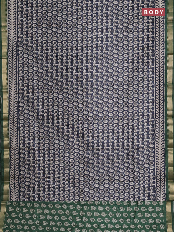 Semi tussar saree elephant grey and green with floral butta prints and zari woven border