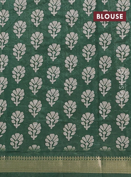 Semi tussar saree elephant grey and green with floral butta prints and zari woven border