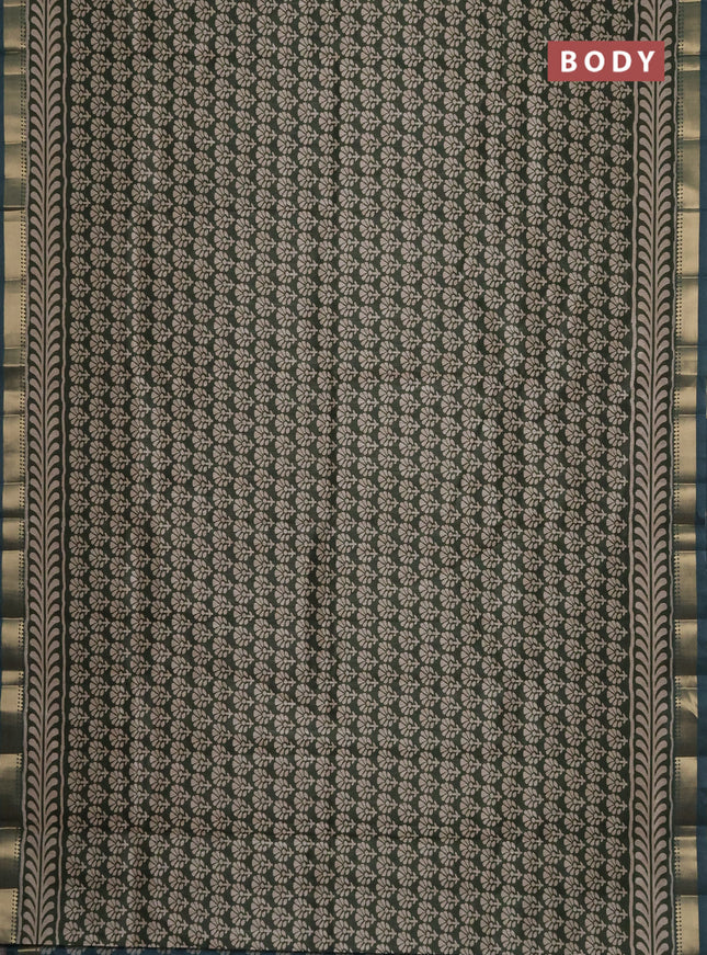 Semi tussar saree green and blue shade with floral butta prints and zari woven border