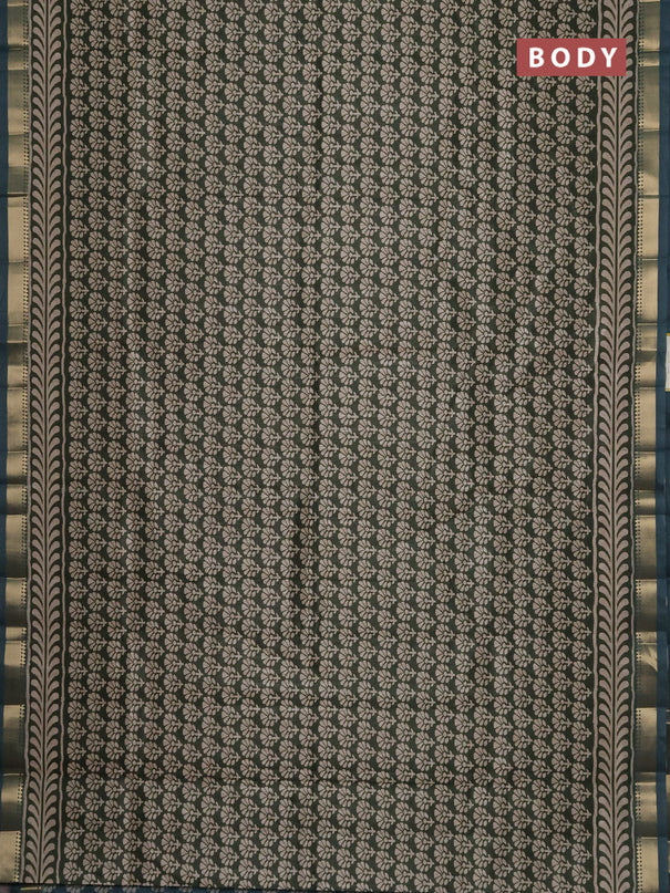 Semi tussar saree green and blue shade with floral butta prints and zari woven border