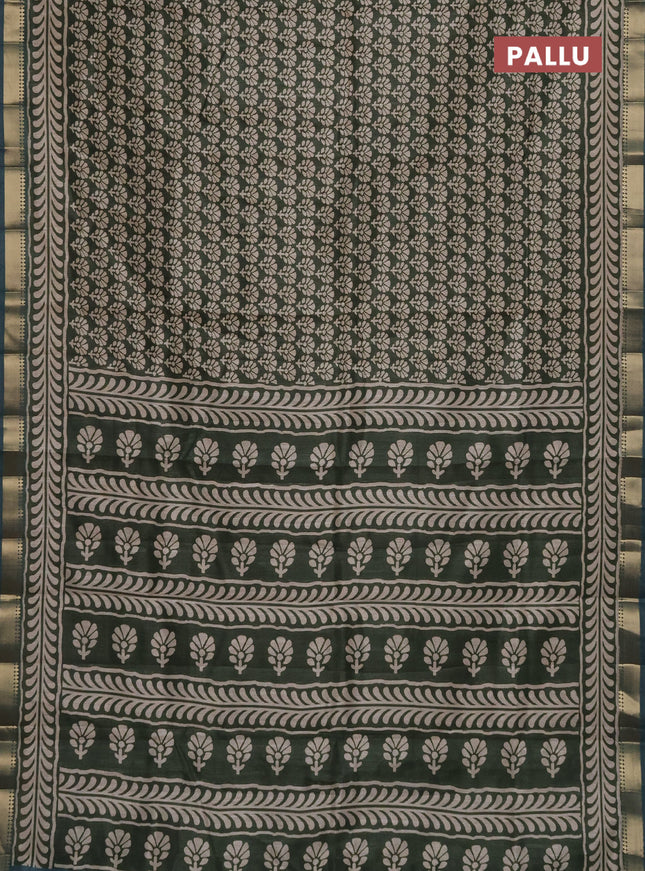 Semi tussar saree green and blue shade with floral butta prints and zari woven border