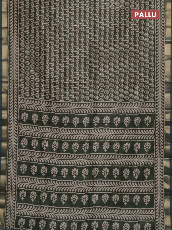 Semi tussar saree green and blue shade with floral butta prints and zari woven border